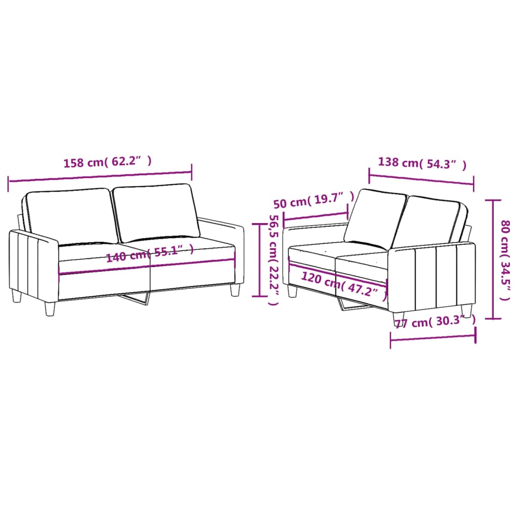 Ensemble de canapés 2 pcs avec coussins Noir Tissu - XIOS