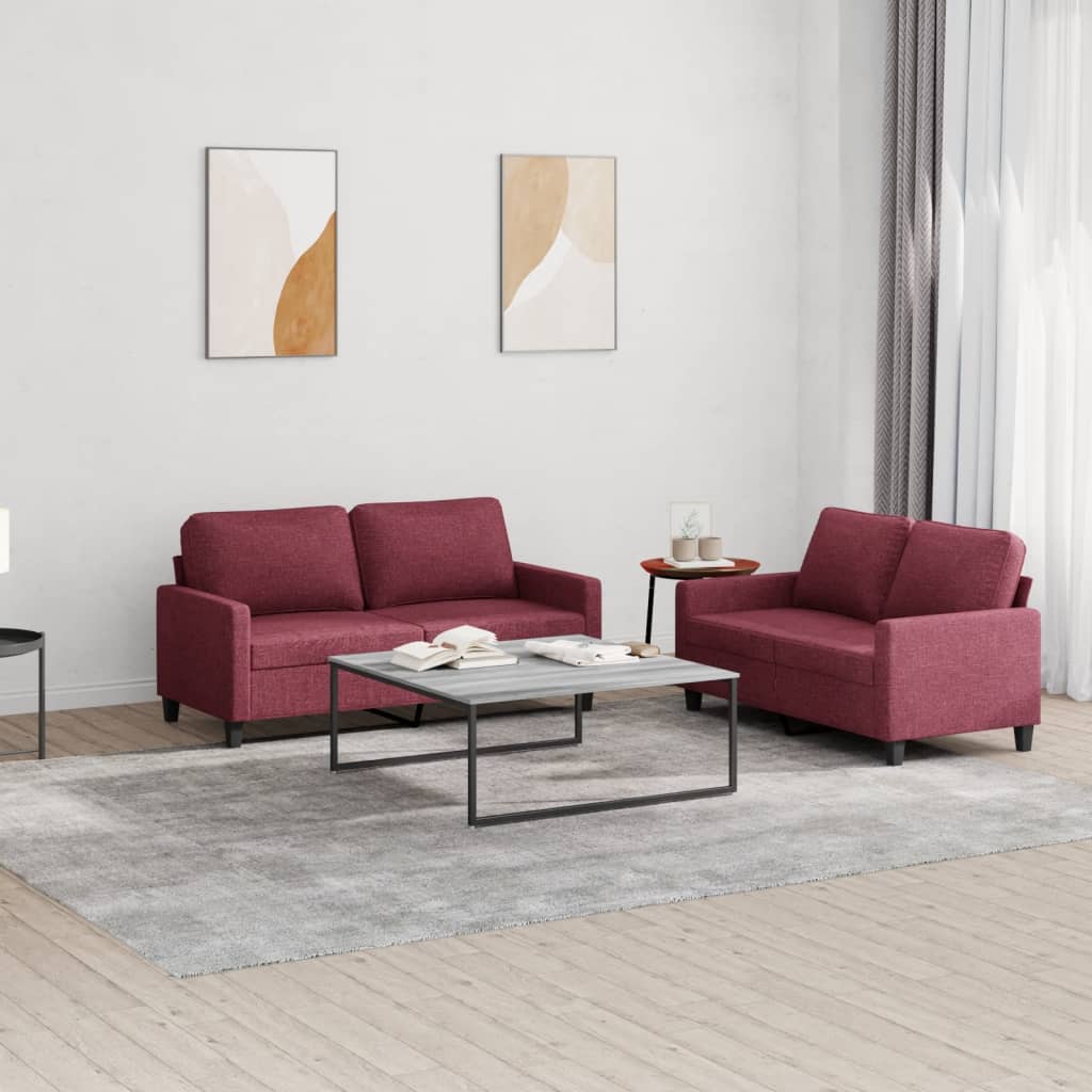 Ensemble de canapés 2 pcs avec coussins Rouge bordeaux Tissu - XIOS
