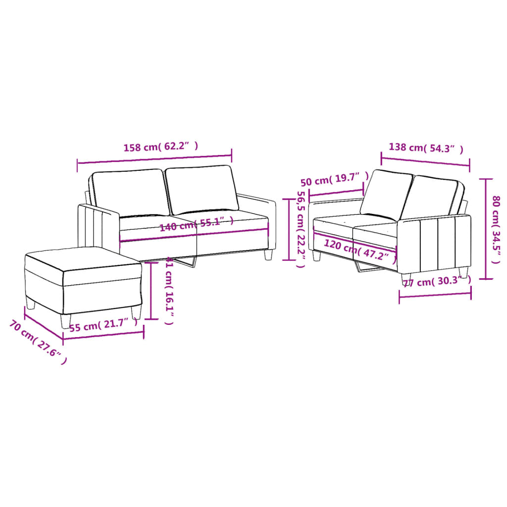 Ensemble de canapés 3 pcs avec coussins Noir Tissu - XIOS