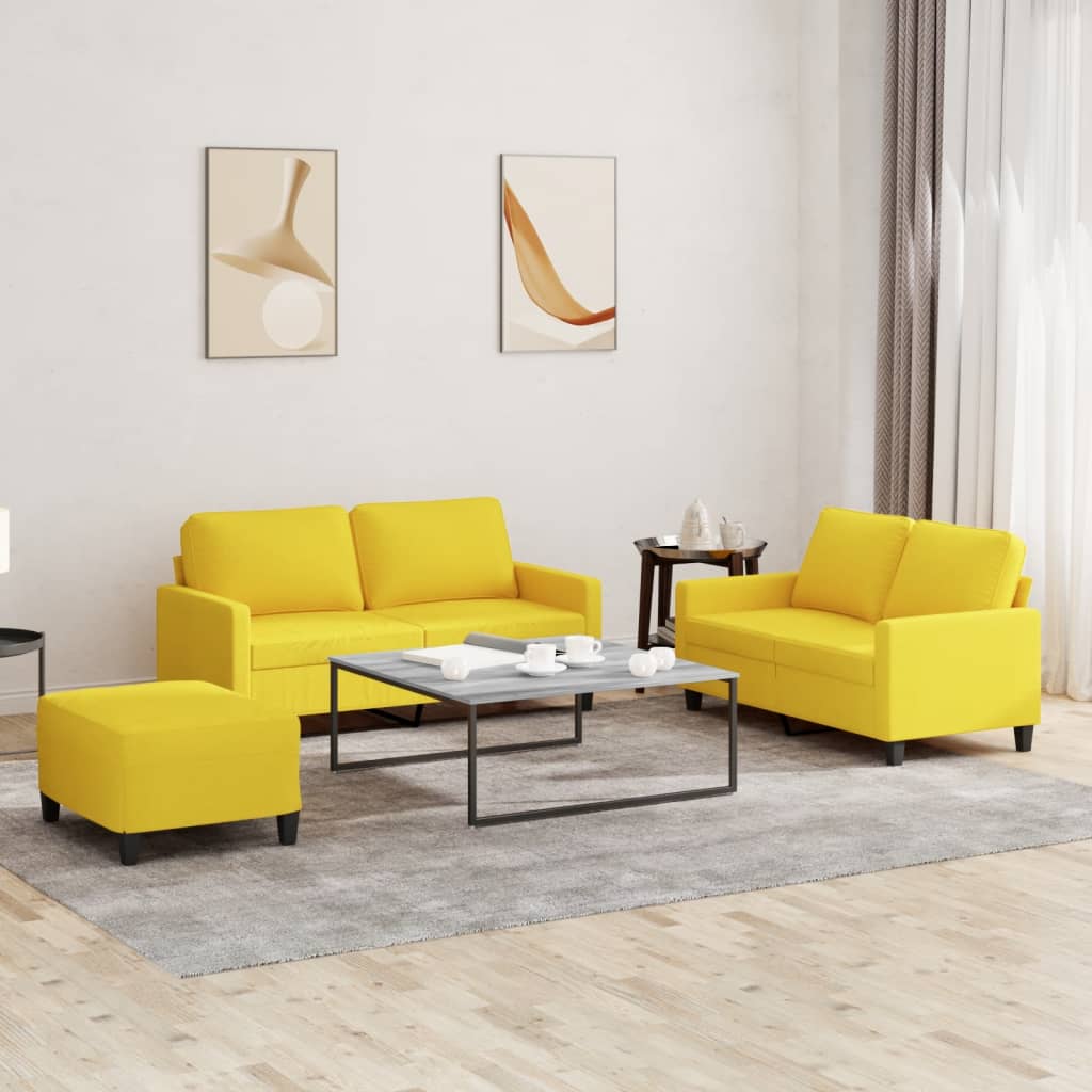 Ensemble de canapés 3 pcs avec coussins Jaune clair Tissu - XIOS