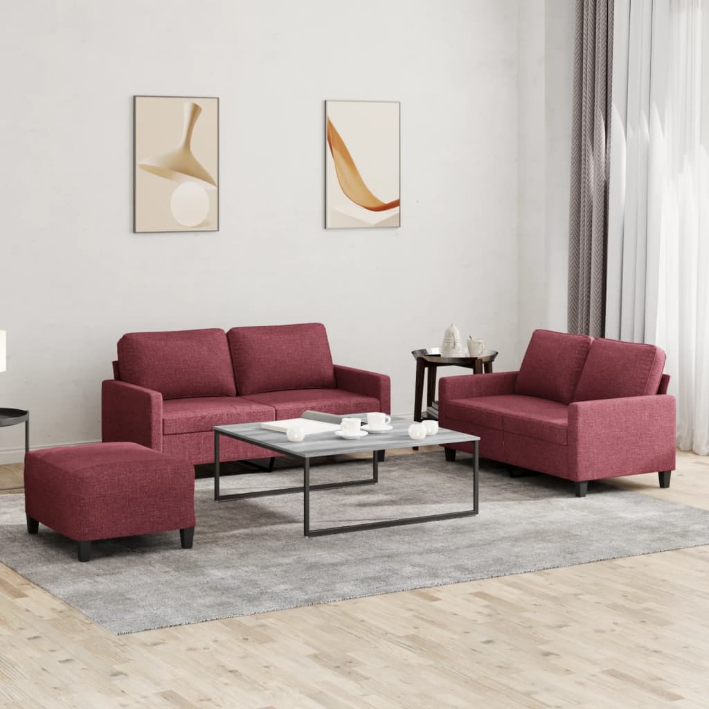 Ensemble de canapés 3 pcs avec coussins Rouge bordeaux Tissu - XIOS