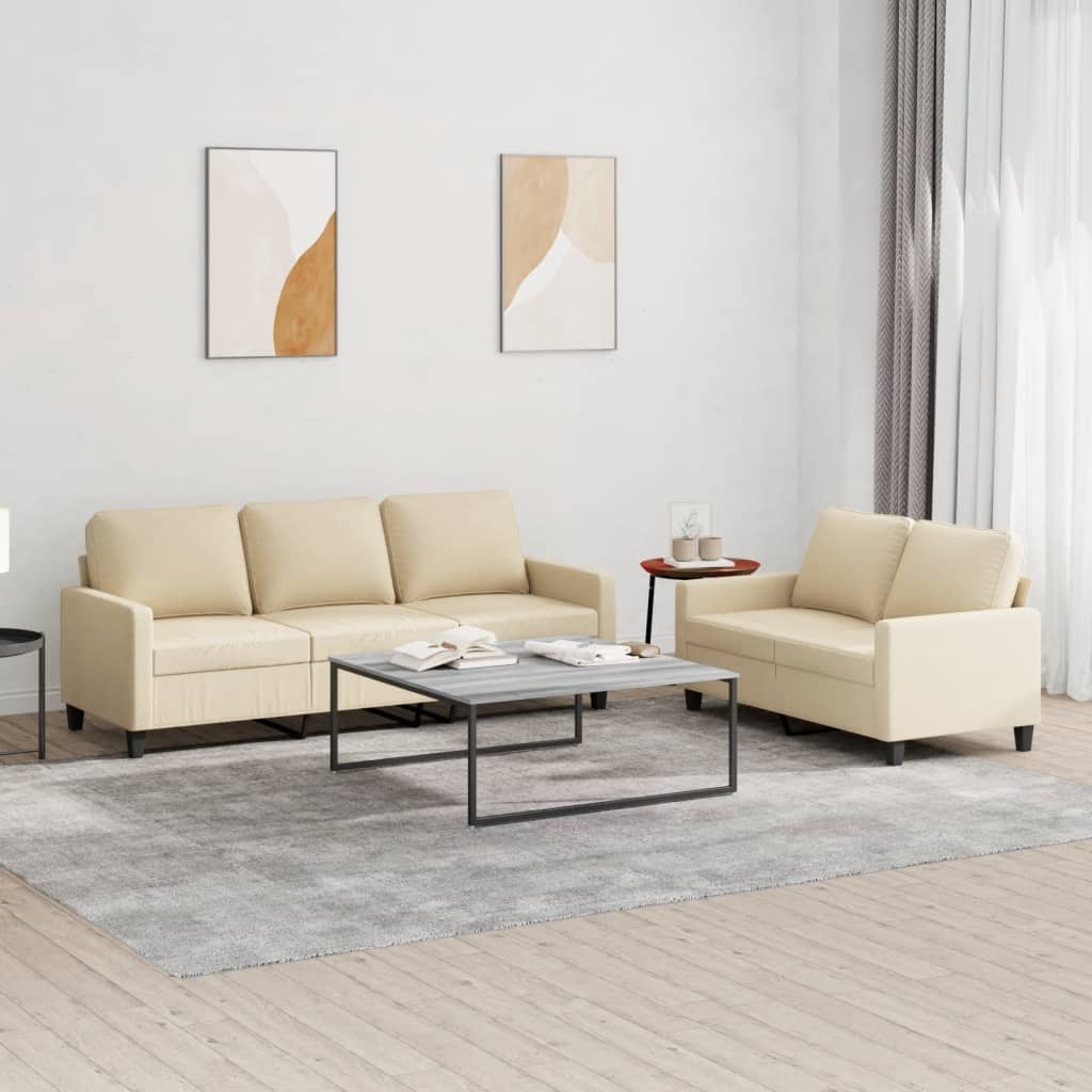Ensemble de canapés 2 pcs avec coussins Crème Tissu - XIOS