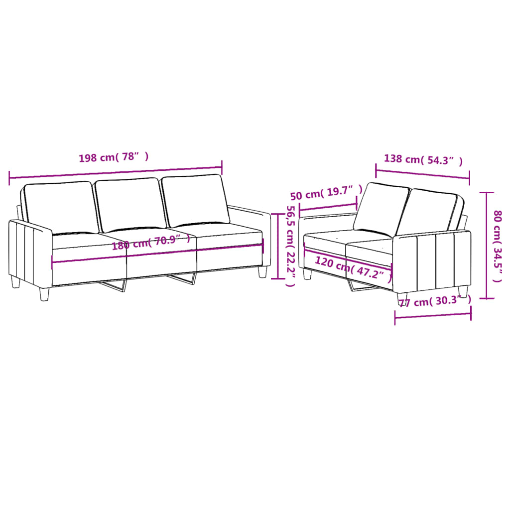 Ensemble de canapés 2 pcs avec coussins Noir Tissu - XIOS