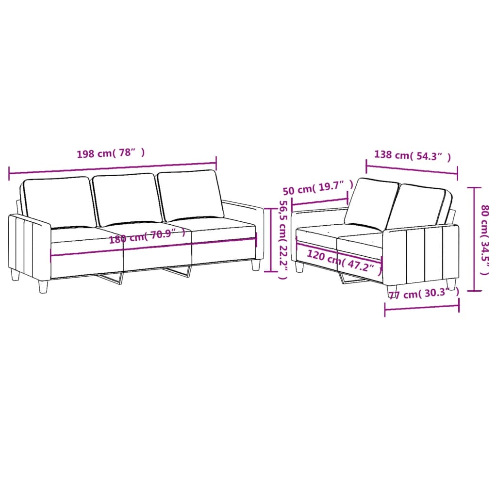 Ensemble de canapés 2 pcs avec coussins Jaune clair Tissu - XIOS