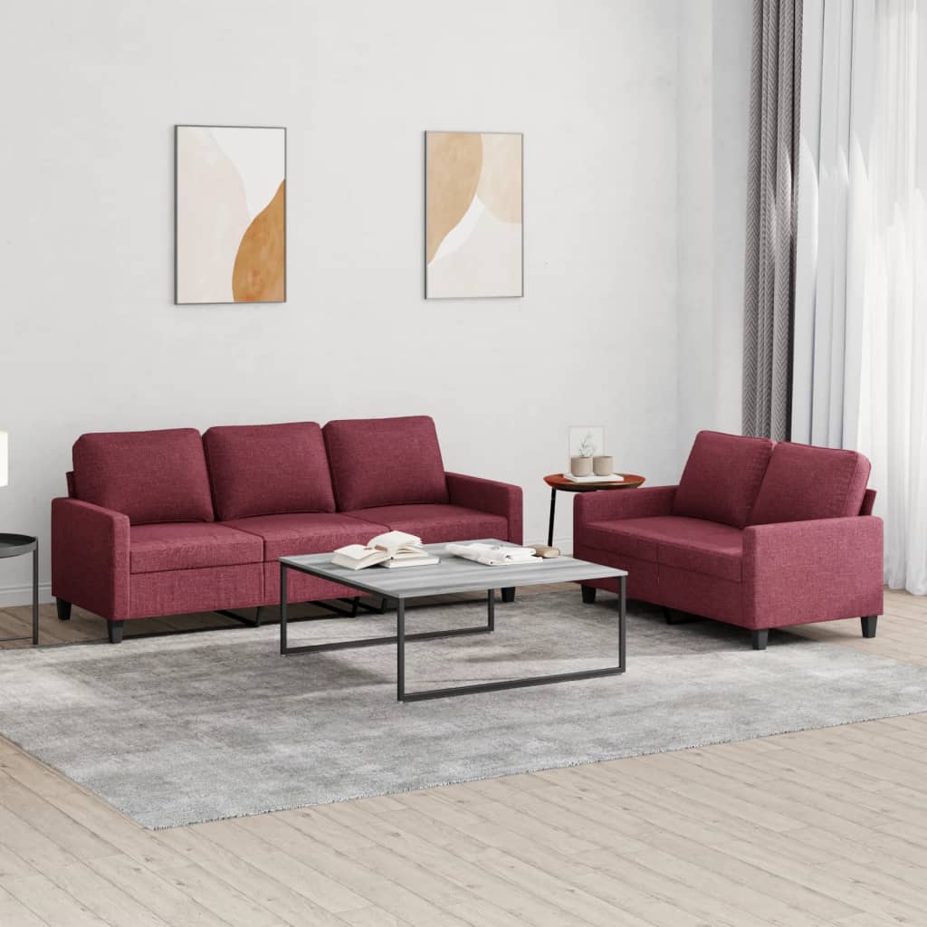 Ensemble de canapés 2 pcs avec coussins Rouge bordeaux Tissu - XIOS