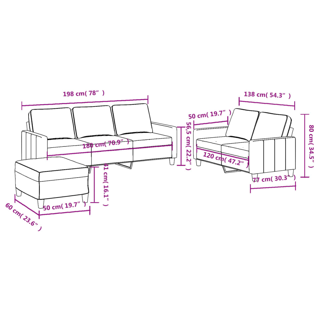 Ensemble de canapés 3 pcs avec coussins Noir Tissu - XIOS