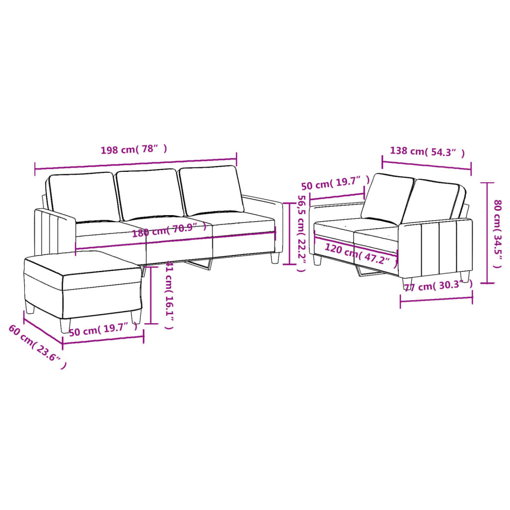 Ensemble de canapés 3 pcs avec coussins Jaune clair Tissu - XIOS