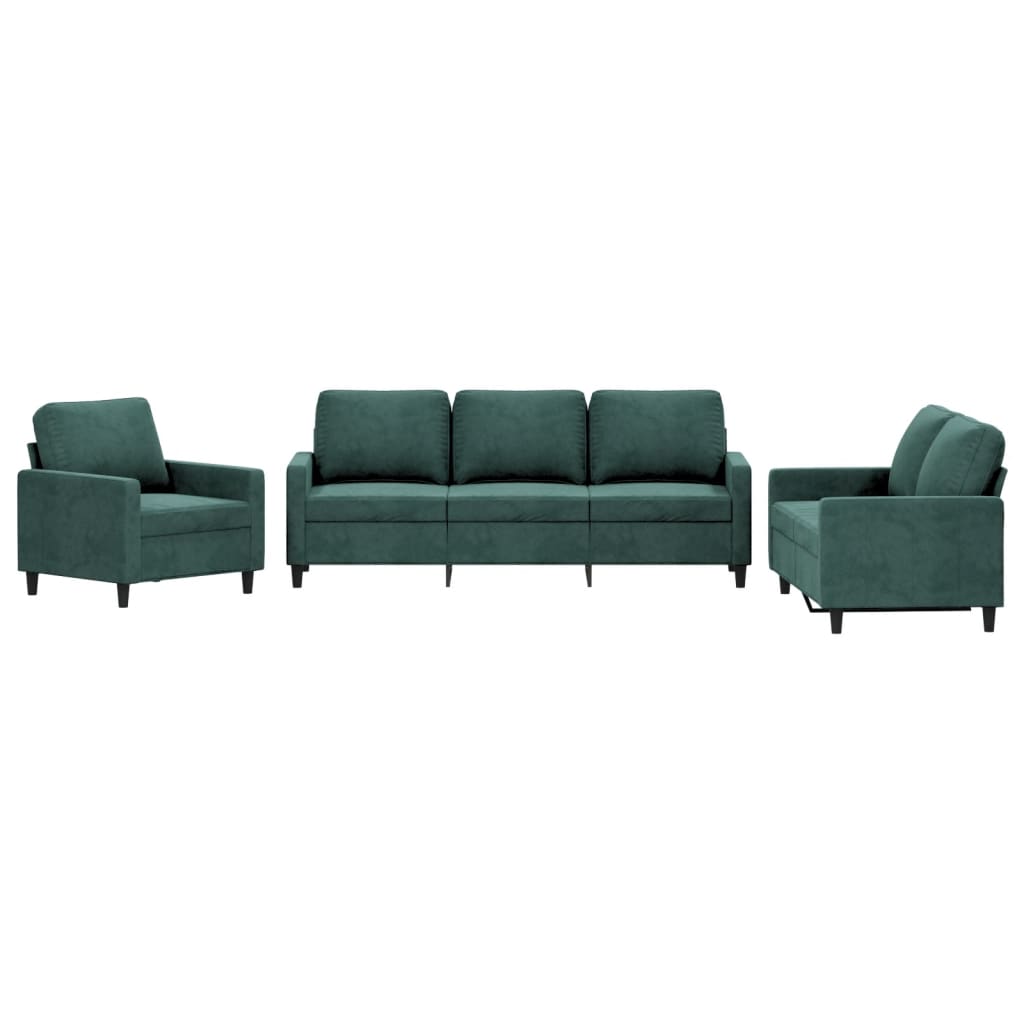 Ensemble de canapés 3 pcs avec coussins Vert foncé Velours - XIOS