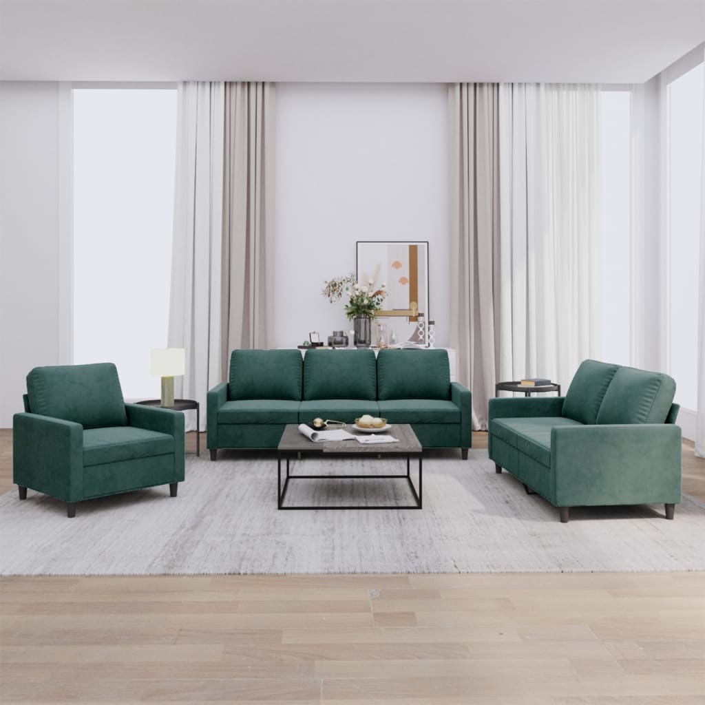Ensemble de canapés 3 pcs avec coussins Vert foncé Velours - XIOS