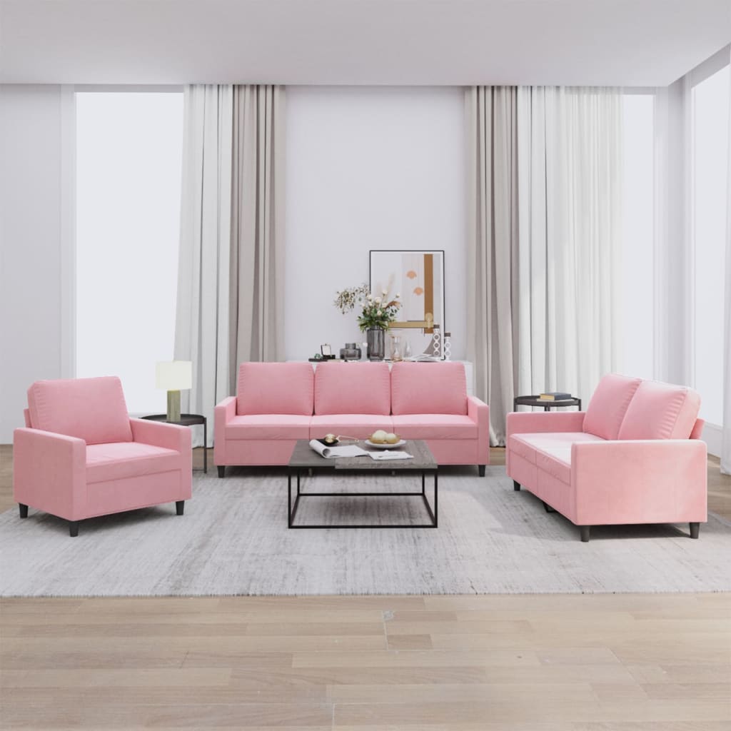 Ensemble de canapés 3 pcs avec coussins Rose Velours - XIOS