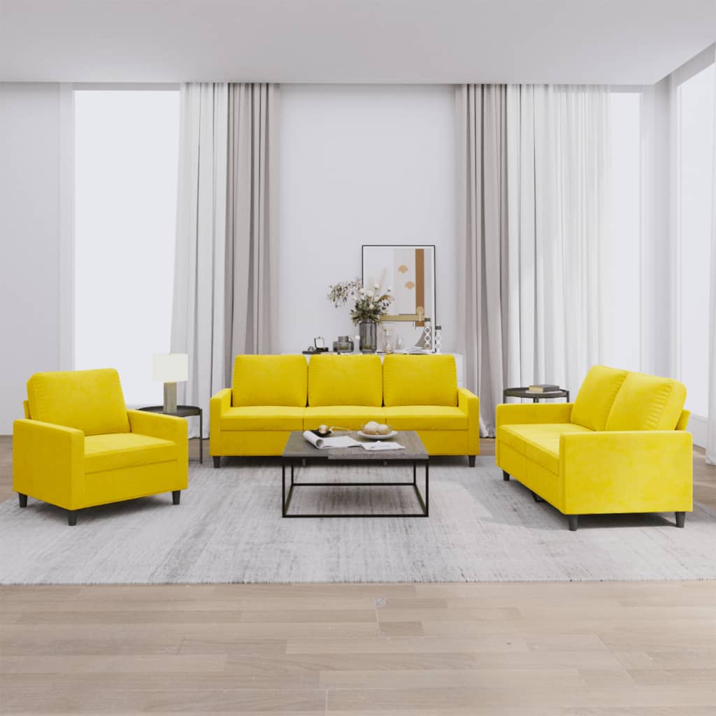 Ensemble de canapés 3 pcs avec coussins Jaune Velours - XIOS