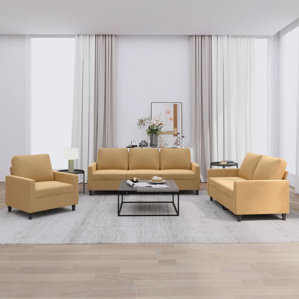 Ensemble de canapés 3 pcs avec coussins Marron Velours - XIOS