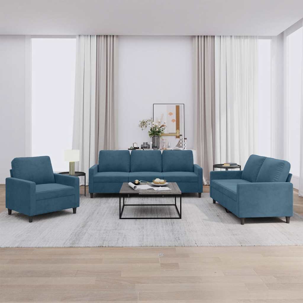 Ensemble de canapés 3 pcs avec coussins Bleu Velours - XIOS