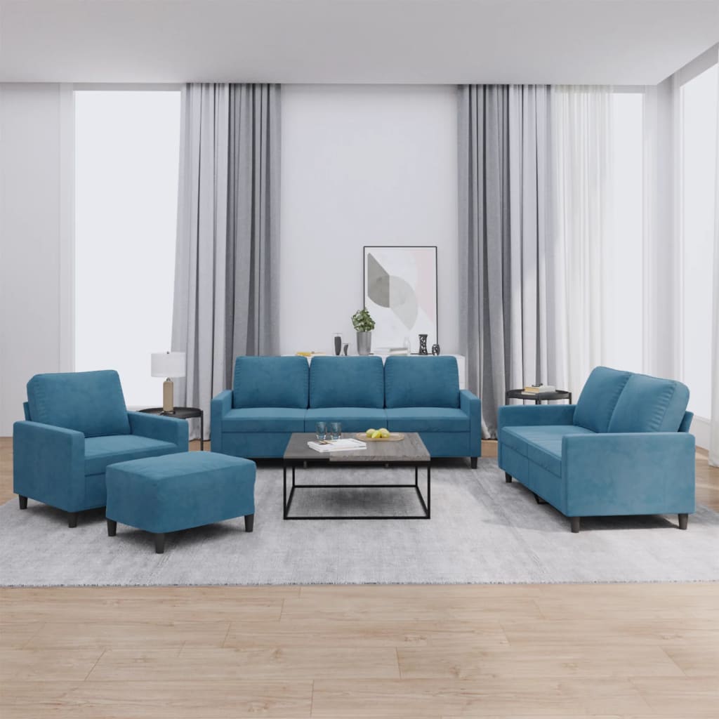 Ensemble de canapés 4 pcs avec coussins Bleu Velours - XIOS