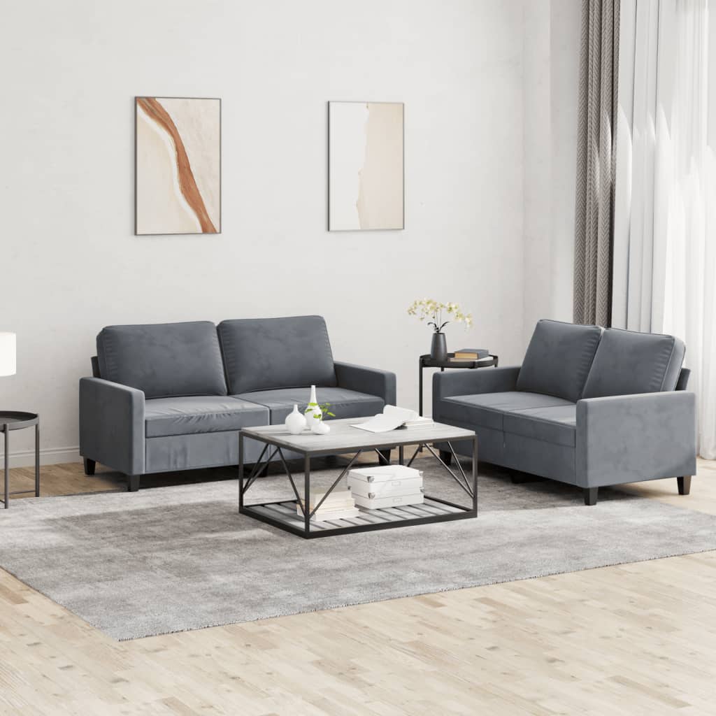 Ensemble de canapés 2 pcs avec coussins Gris foncé Velours - XIOS