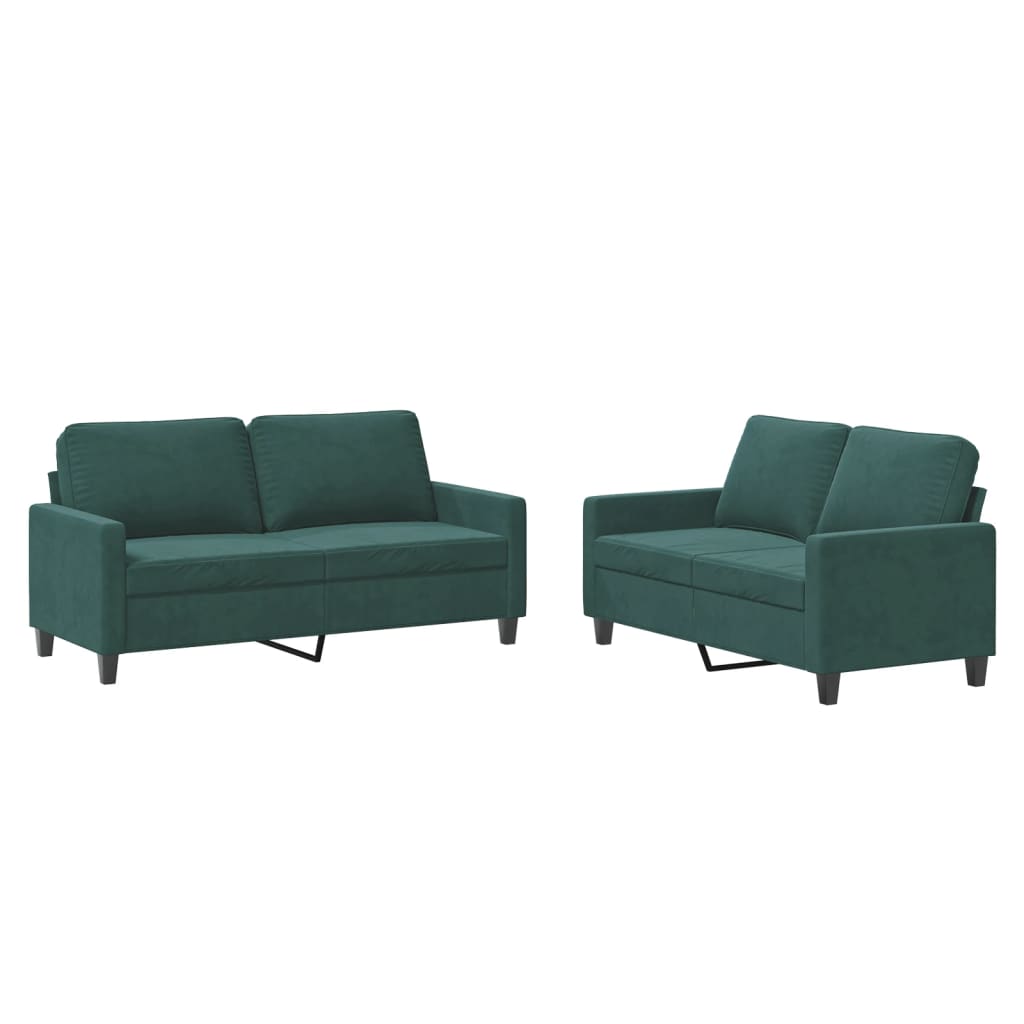 Ensemble de canapés 2 pcs avec coussins Vert foncé Velours - XIOS
