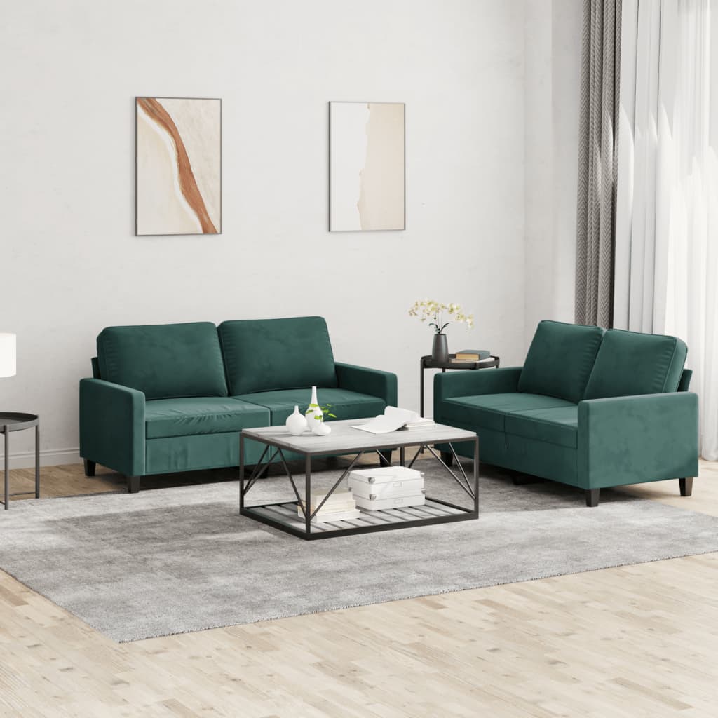 Ensemble de canapés 2 pcs avec coussins Vert foncé Velours - XIOS