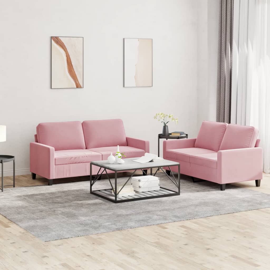 Ensemble de canapés 2 pcs avec coussins Rose Velours - XIOS