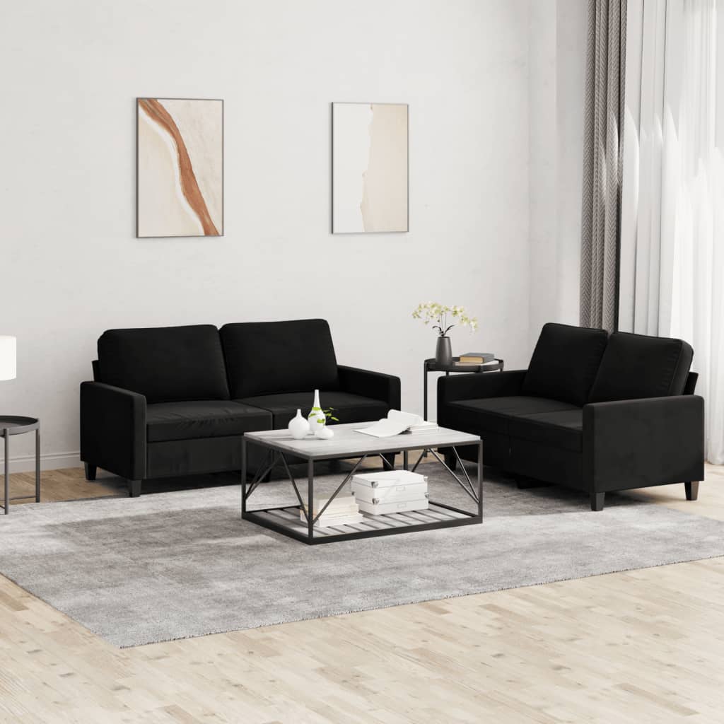 Ensemble de canapés 2 pcs avec coussins Noir Velours - XIOS