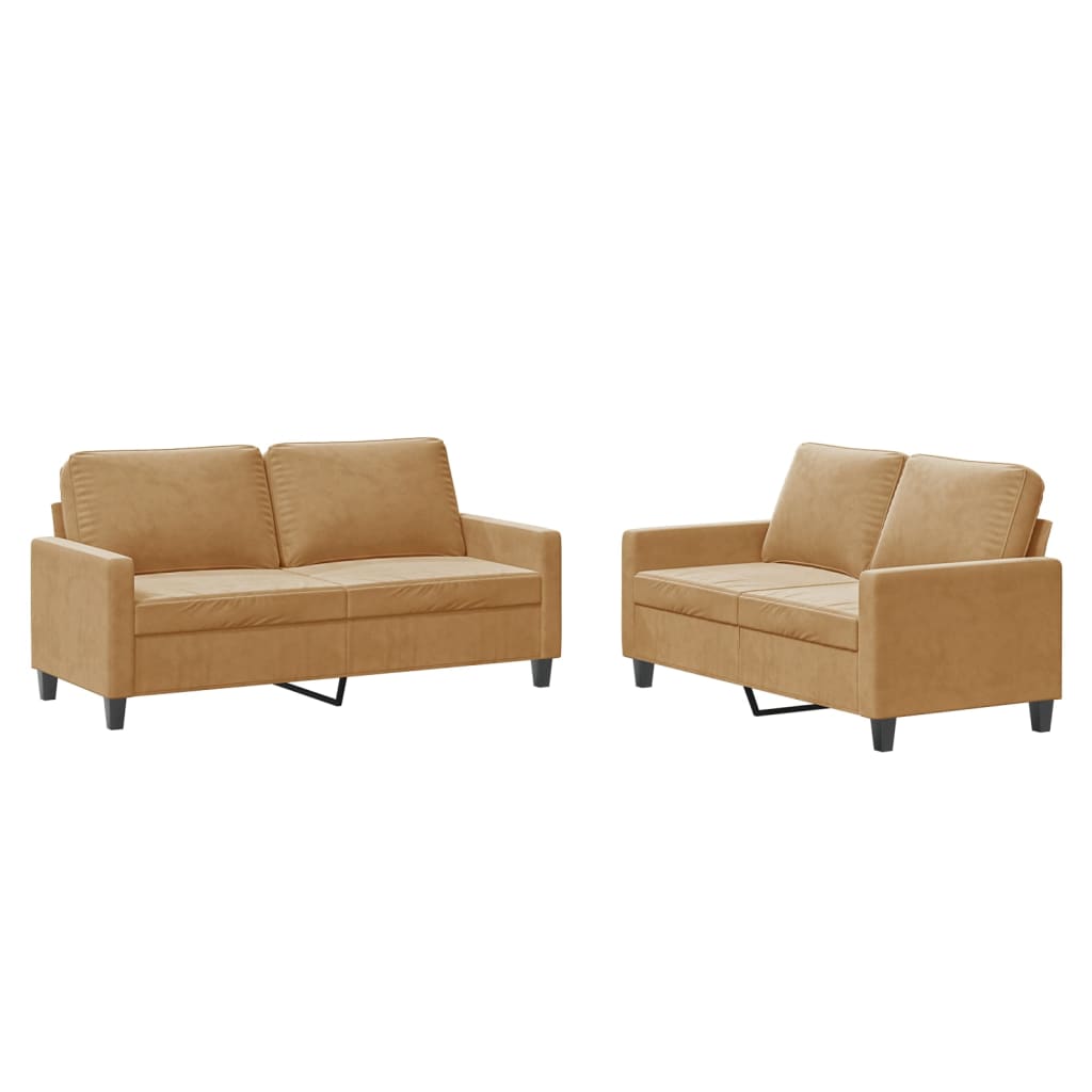 Ensemble de canapés 2 pcs avec coussins Marron Velours - XIOS