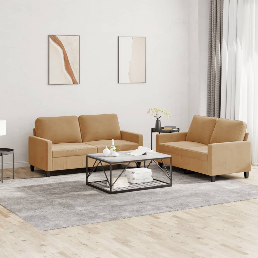 Ensemble de canapés 2 pcs avec coussins Marron Velours - XIOS