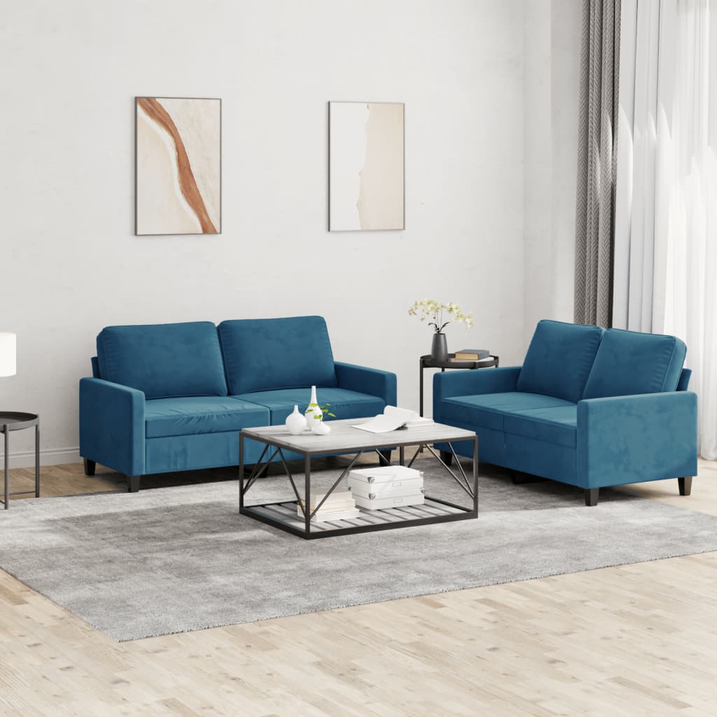 Ensemble de canapés 2 pcs avec coussins Bleu Velours - XIOS