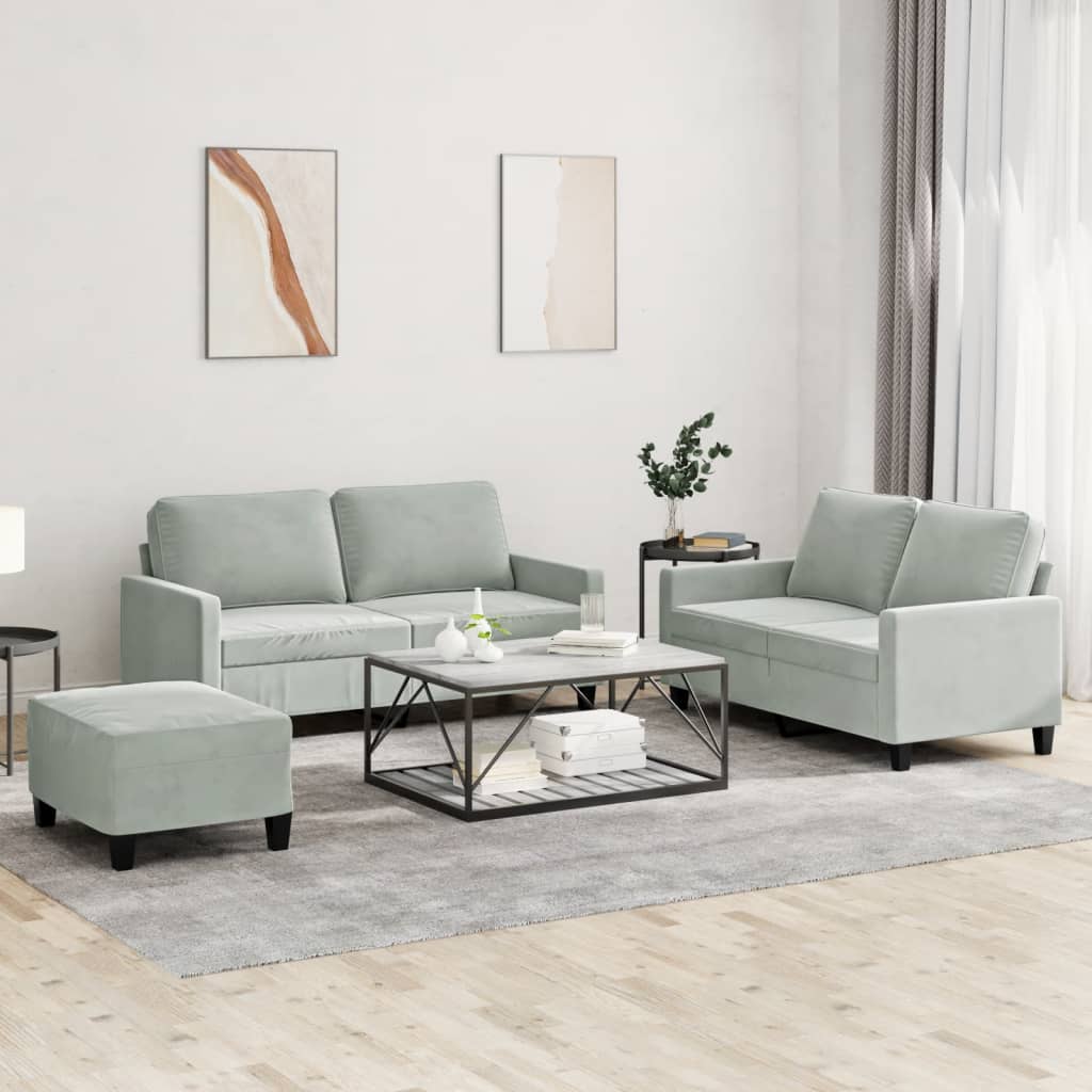 Ensemble de canapés 3 pcs avec coussins Gris clair Velours Canapés vidaXL