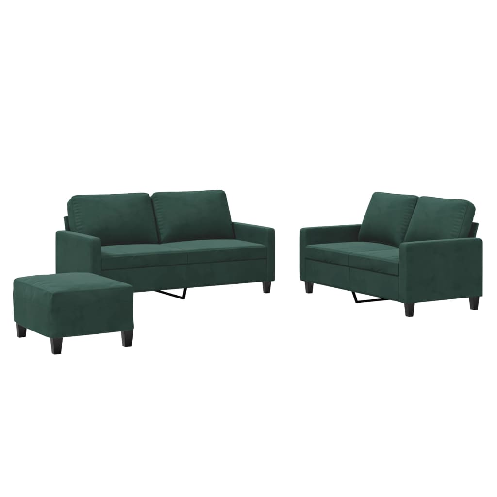 Ensemble de canapés 3 pcs avec coussins Vert foncé Velours - XIOS