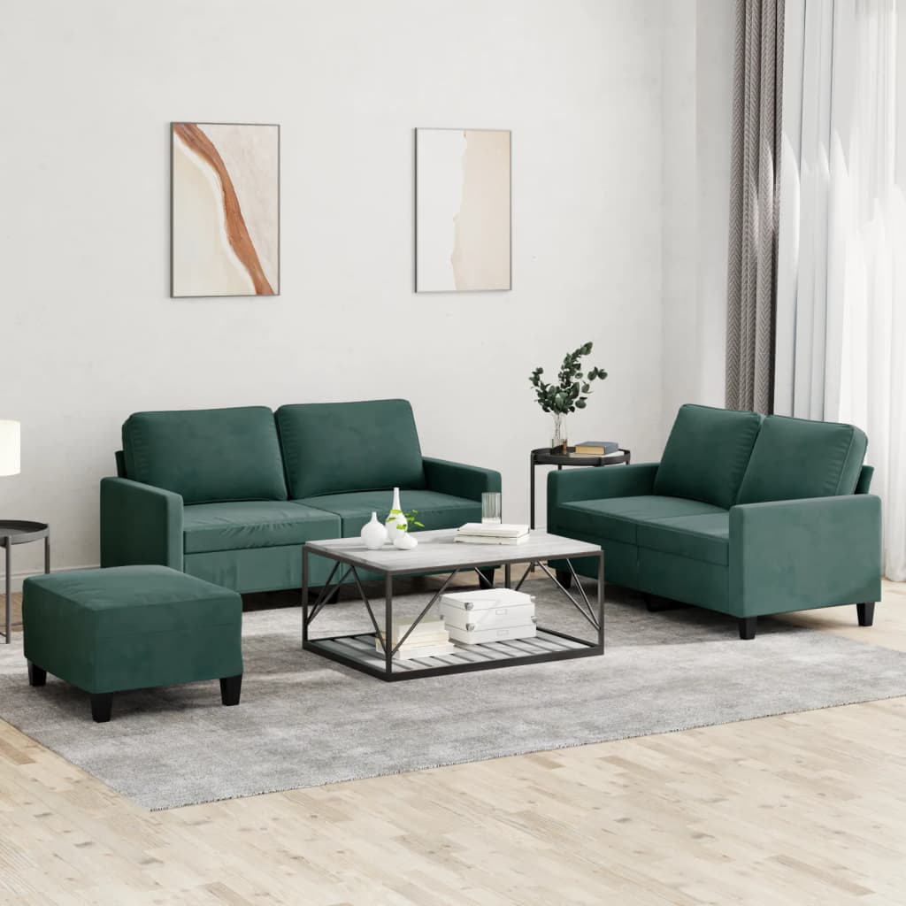 Ensemble de canapés 3 pcs avec coussins Vert foncé Velours - XIOS