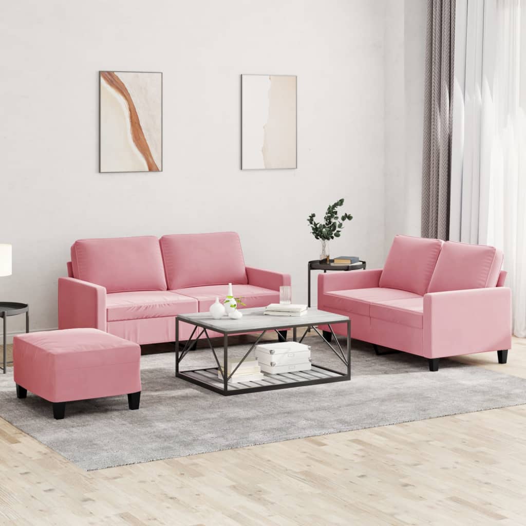 Ensemble de canapés 3 pcs avec coussins Rose Velours - XIOS