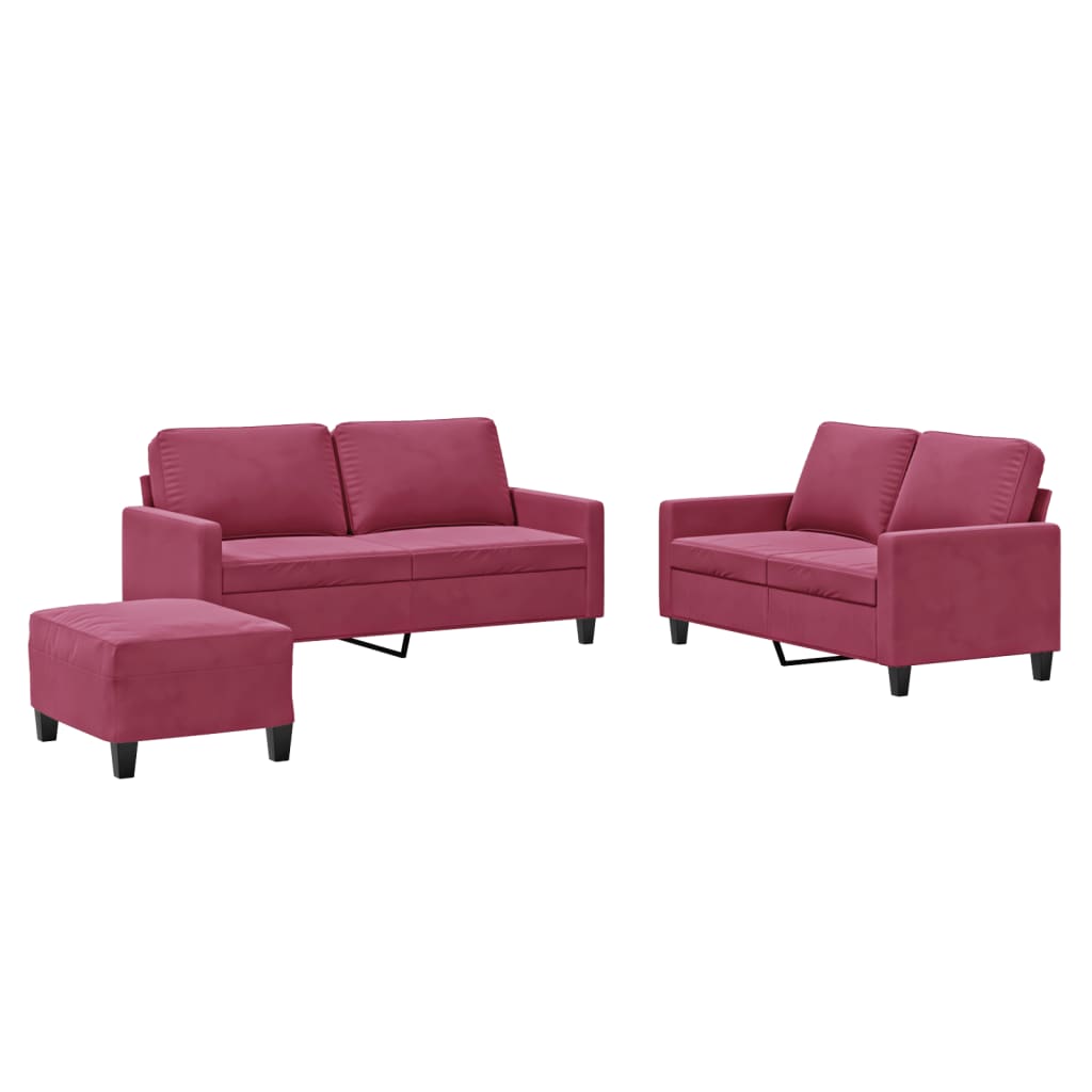 Ensemble de canapés 3 pcs avec coussins Rouge bordeaux Velours - XIOS