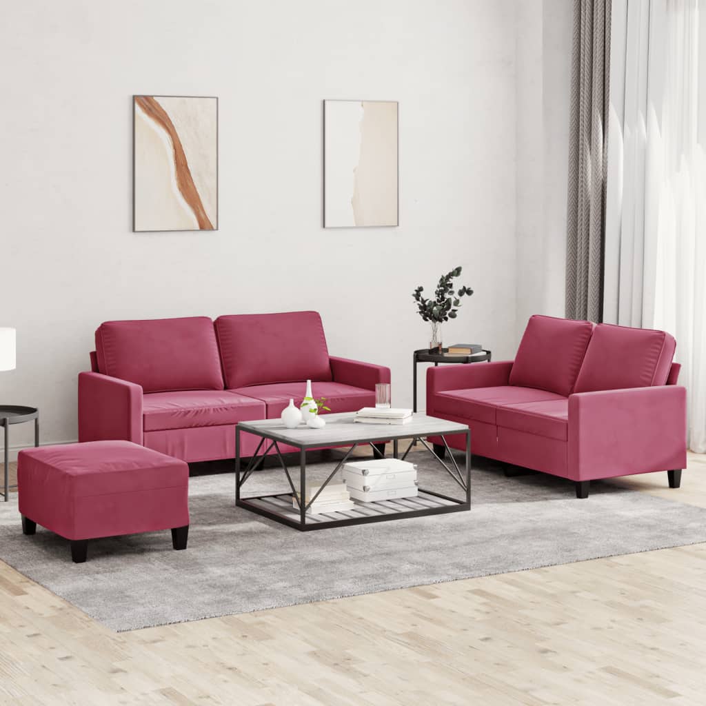 Ensemble de canapés 3 pcs avec coussins Rouge bordeaux Velours - XIOS