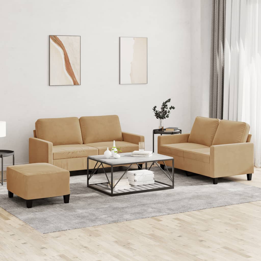Ensemble de canapés 3 pcs avec coussins Marron Velours - XIOS