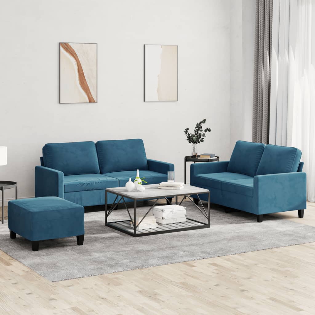 Ensemble de canapés 3 pcs avec coussins Bleu Velours - XIOS