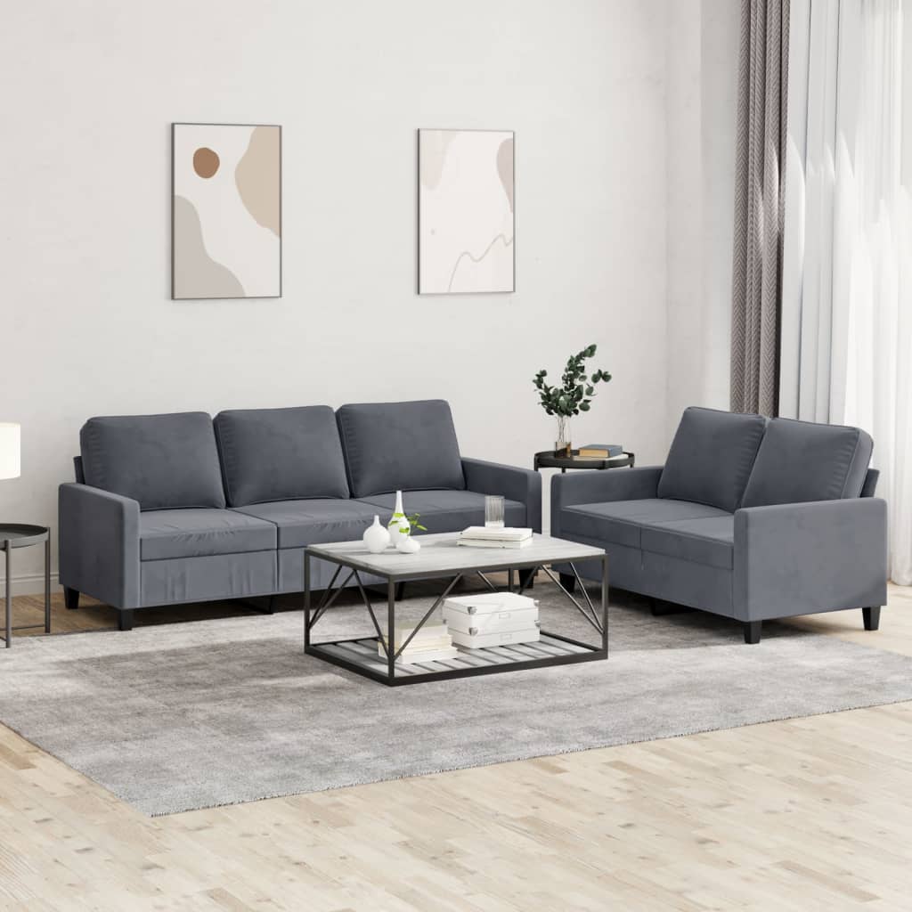 Ensemble de canapés 2 pcs avec coussins Gris foncé Velours - XIOS