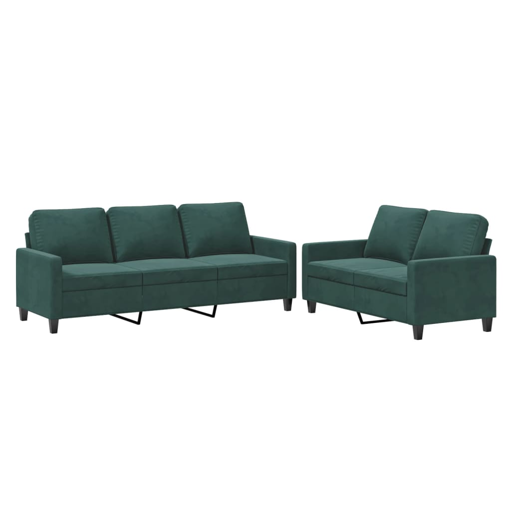 Ensemble de canapés 2 pcs avec coussins Vert foncé Velours - XIOS