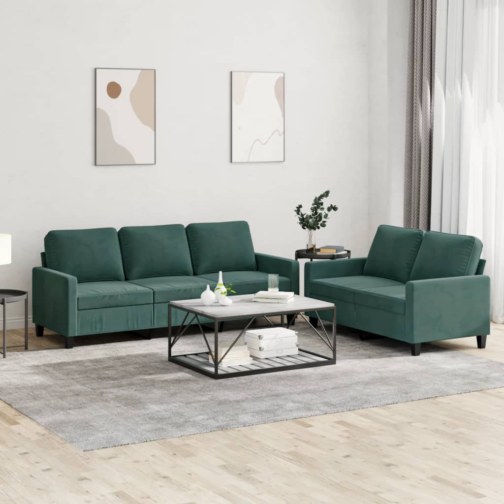 Ensemble de canapés 2 pcs avec coussins Vert foncé Velours - XIOS
