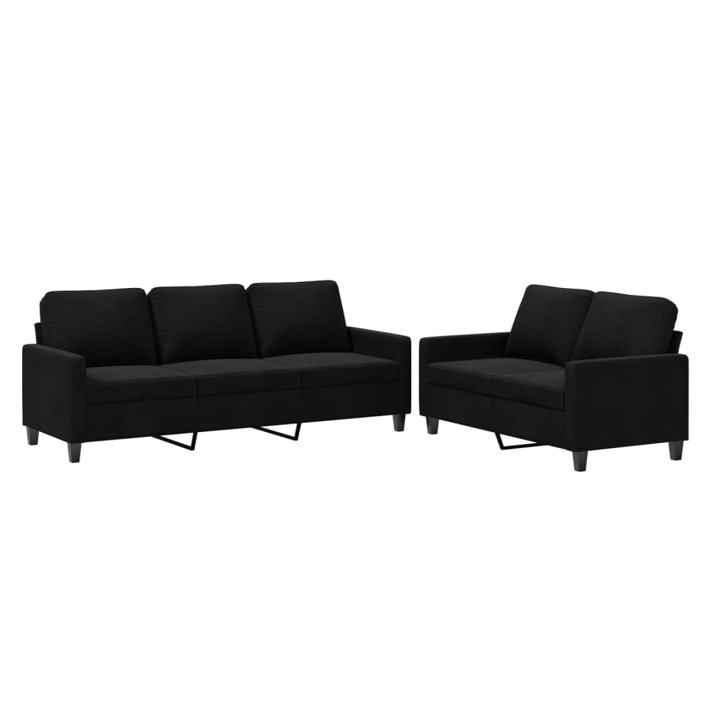 Ensemble de canapés 2 pcs avec coussins Noir Velours - XIOS
