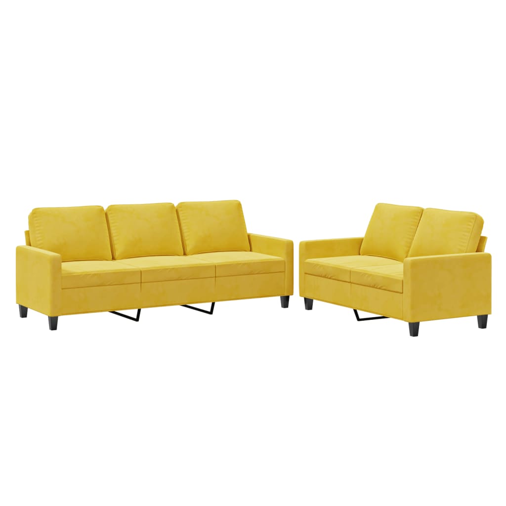 Ensemble de canapés 2 pcs avec coussins Jaune Velours - XIOS