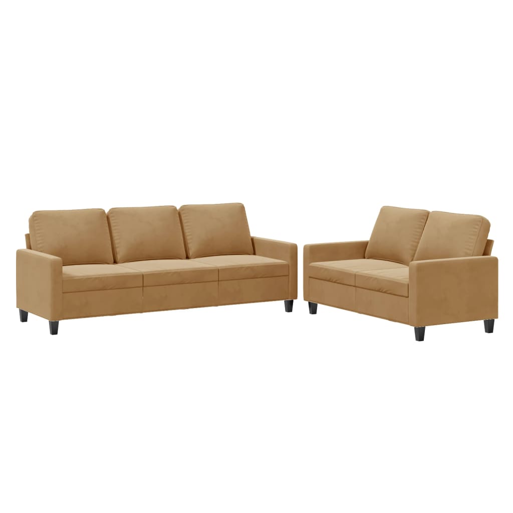 Ensemble de canapés 2 pcs avec coussins Marron Velours - XIOS