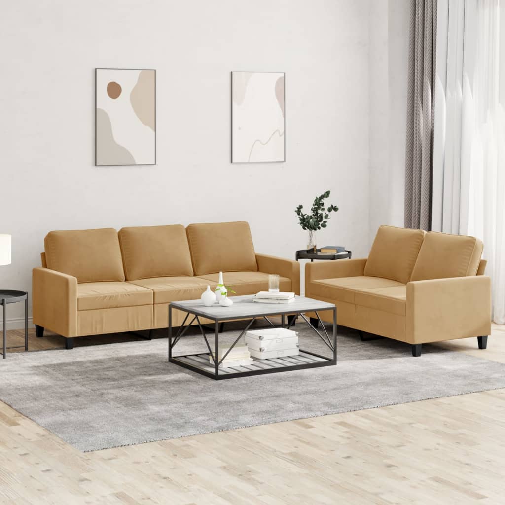 Ensemble de canapés 2 pcs avec coussins Marron Velours - XIOS