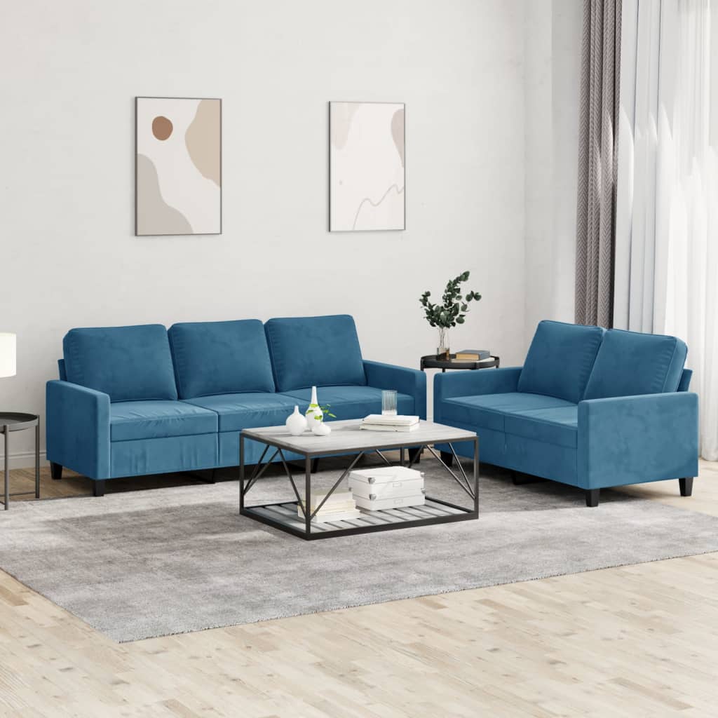 Ensemble de canapés 2 pcs avec coussins Bleu Velours - XIOS