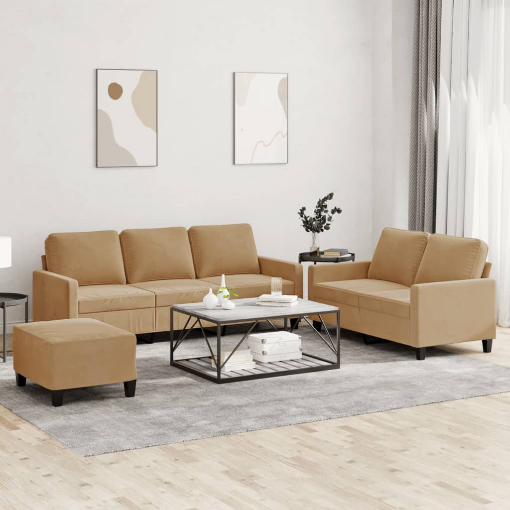 Ensemble de canapés 3 pcs avec coussins Marron Velours - XIOS