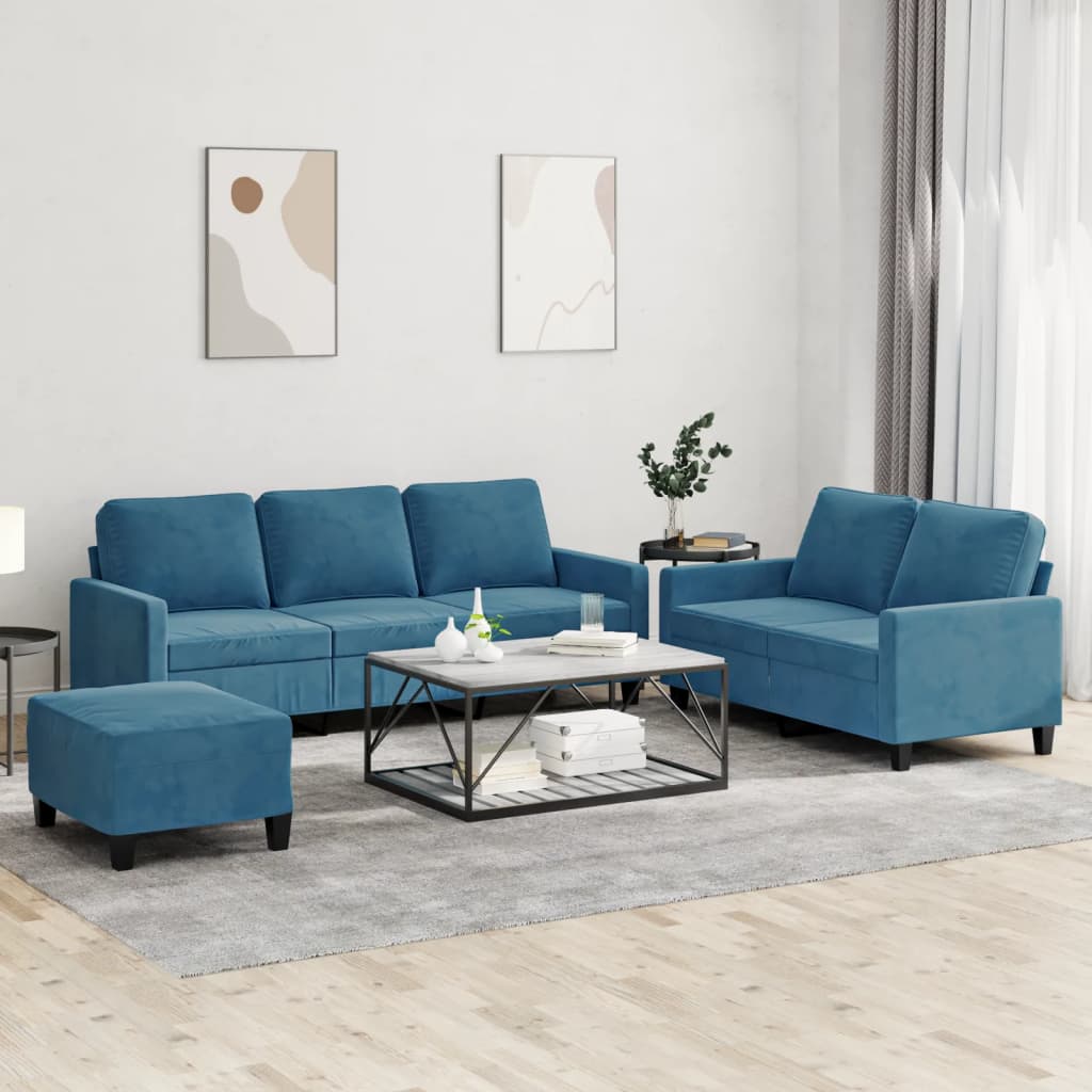Ensemble de canapés 3 pcs avec coussins Bleu Velours - XIOS