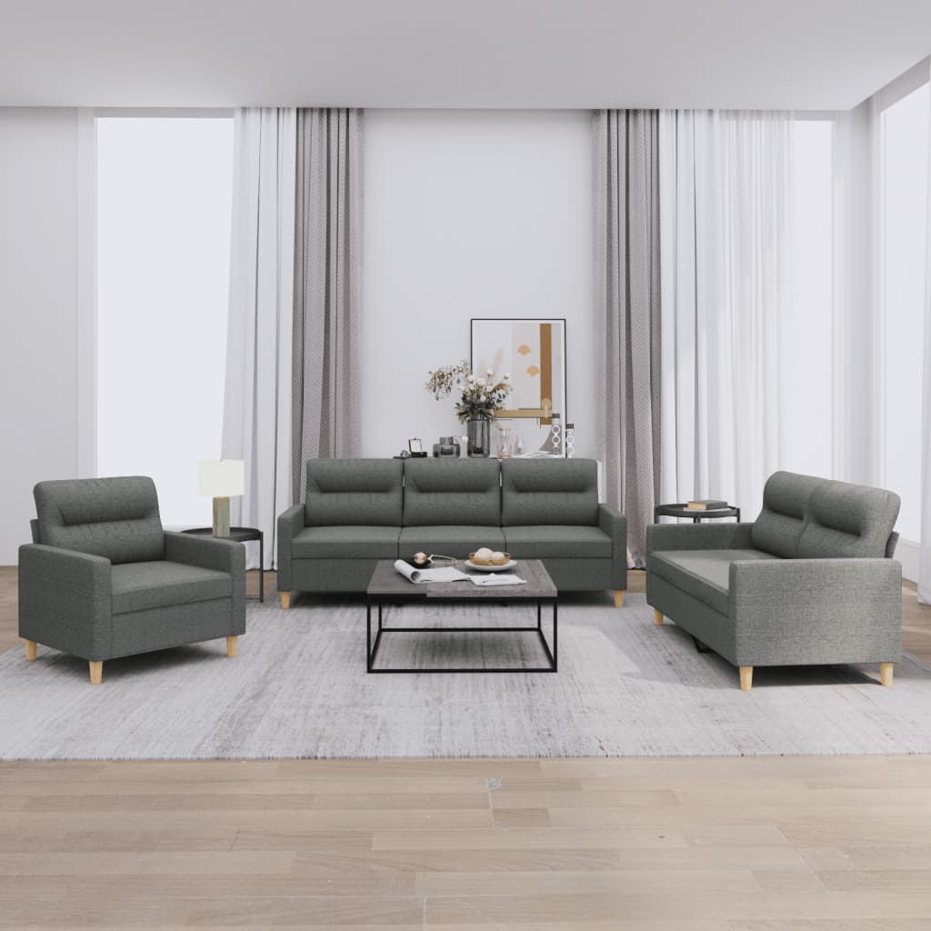 Ensemble de canapés 3 pcs avec coussins Gris foncé Tissu - XIOS