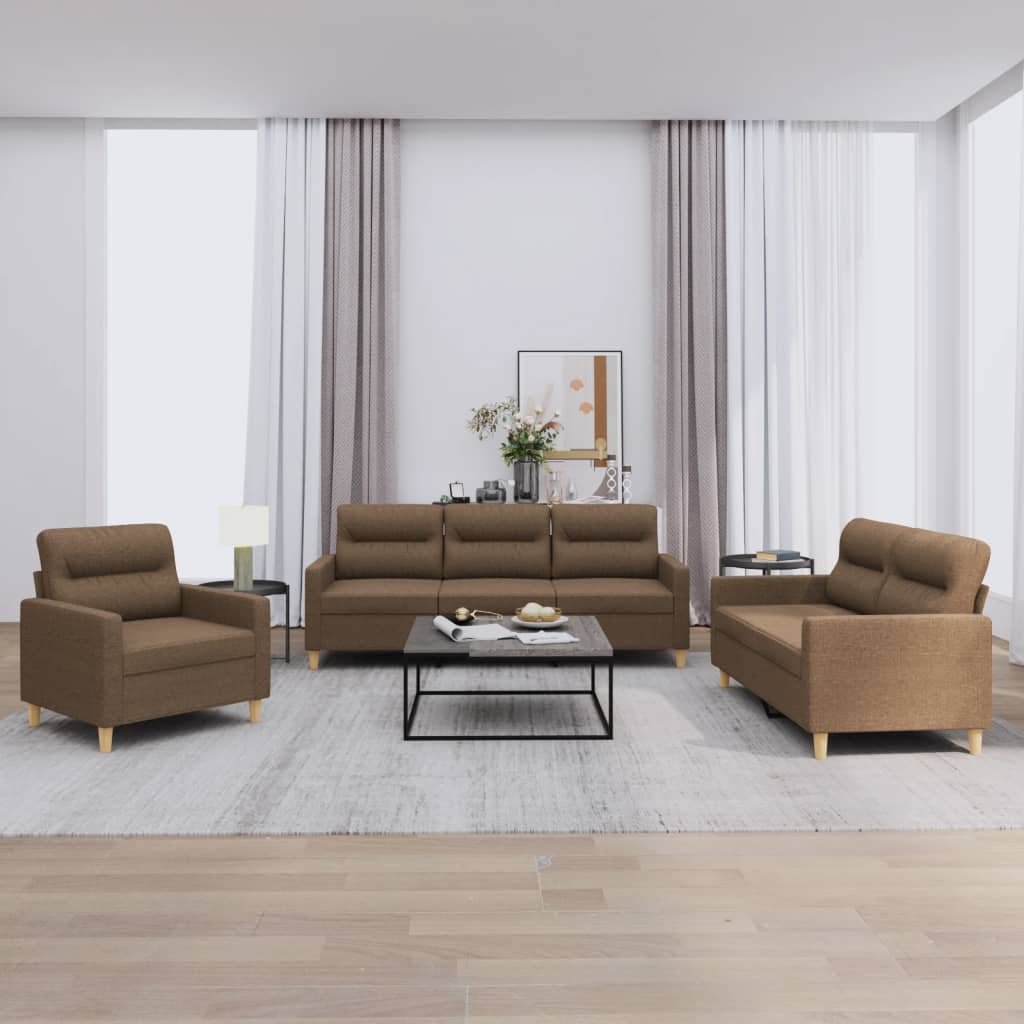Ensemble de canapés 3 pcs avec coussins Marron Tissu - XIOS