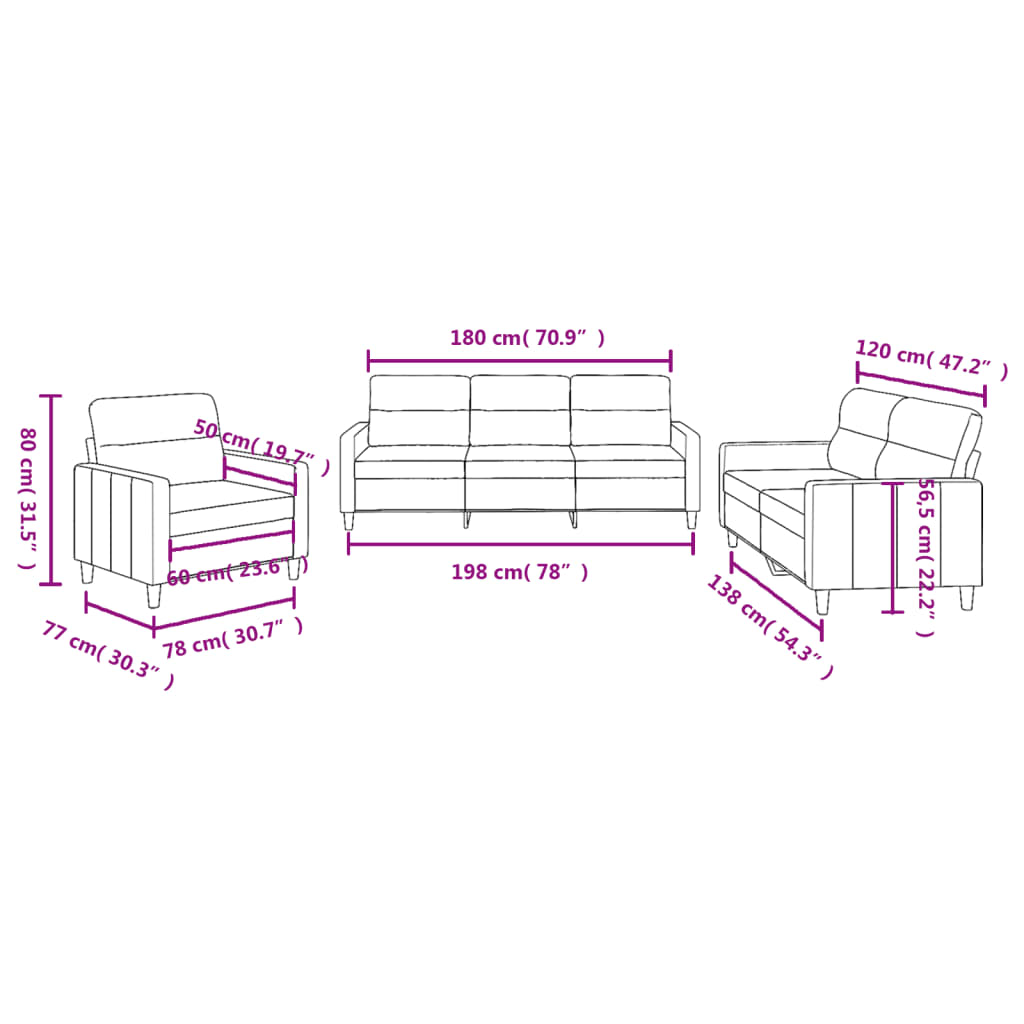 Ensemble de canapés 3 pcs avec coussins Noir Tissu - XIOS