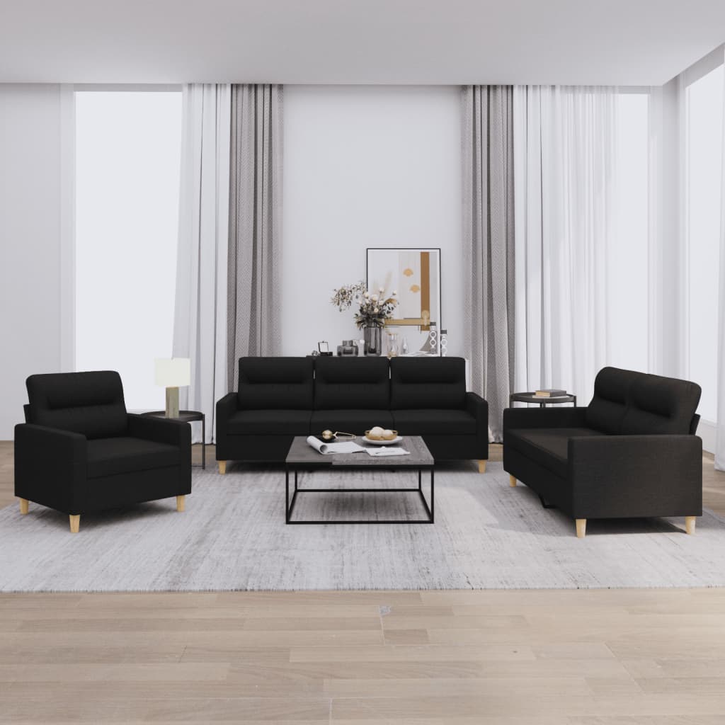 Ensemble de canapés 3 pcs avec coussins Noir Tissu - XIOS