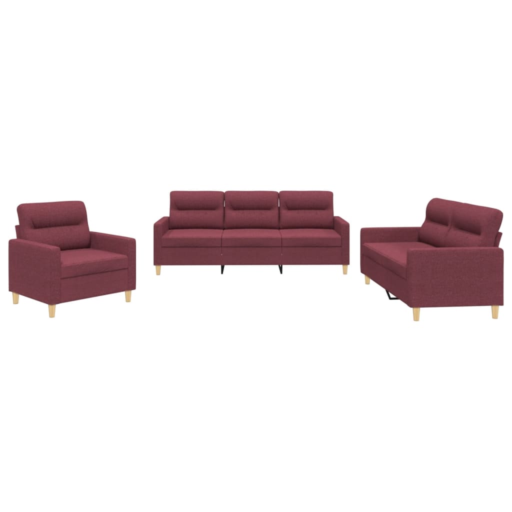 Ensemble de canapés 3 pcs avec coussins Rouge bordeaux Tissu - XIOS