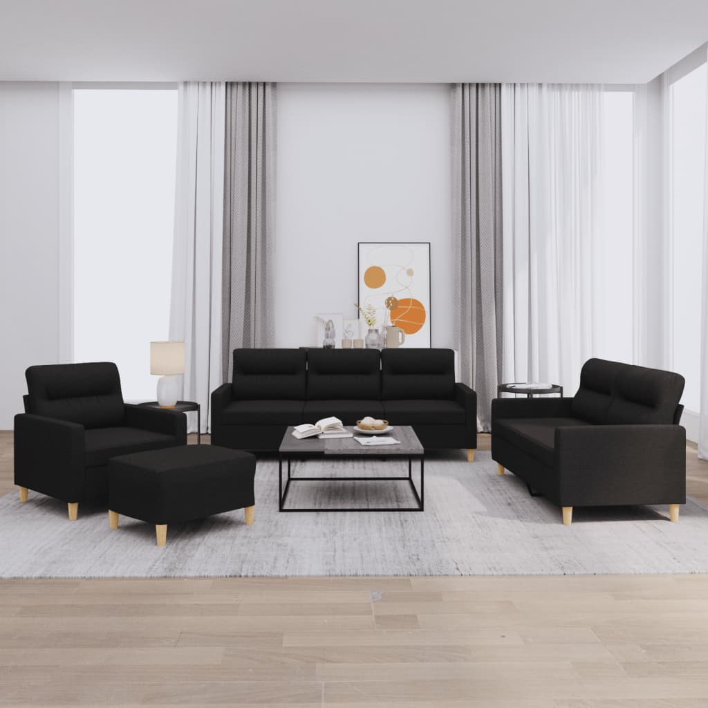 Ensemble de canapés 4 pcs avec coussins Noir Tissu - XIOS